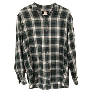 Vtg Country Shop Shirt Women M Green Plaid Long Sleeve Cotton USA EUC